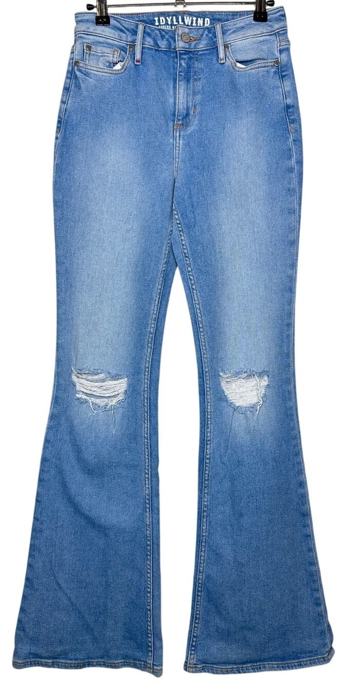 Idyllwind High Risin Distressed Knee Flare Denim Jeans Medium Wash Size 2x34